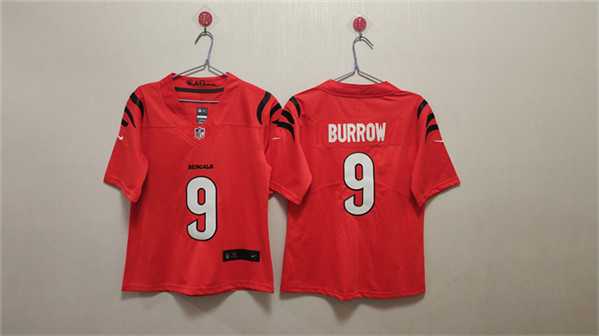 Womens Cincinnati Bengals #9 Joe Burrow Orange Vapor Stitched Jersey